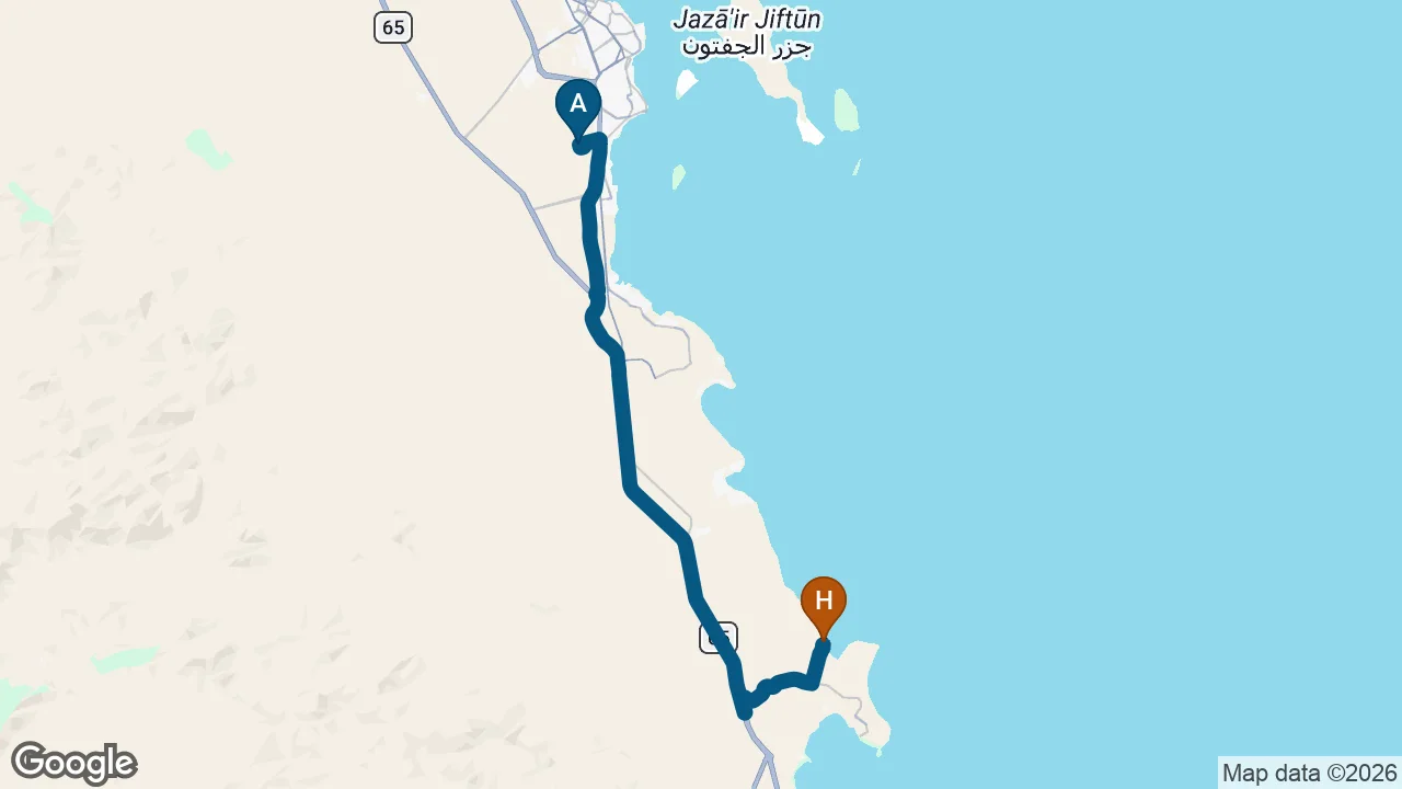 Driving route from Hurghada Airport to Viva Blue Resort